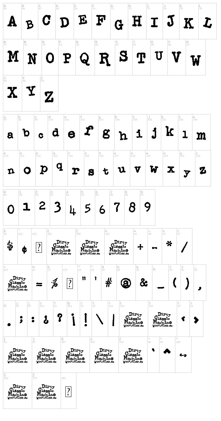 Dirty Classic Machine font map